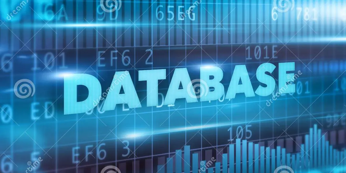 Database concept data blue background blue text